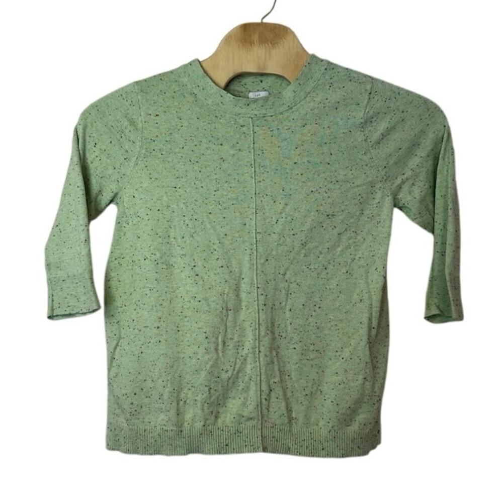 J. Jill Women’s Speckled 3/4 Sleeve Crewneck Pullover Sweater Size L Green